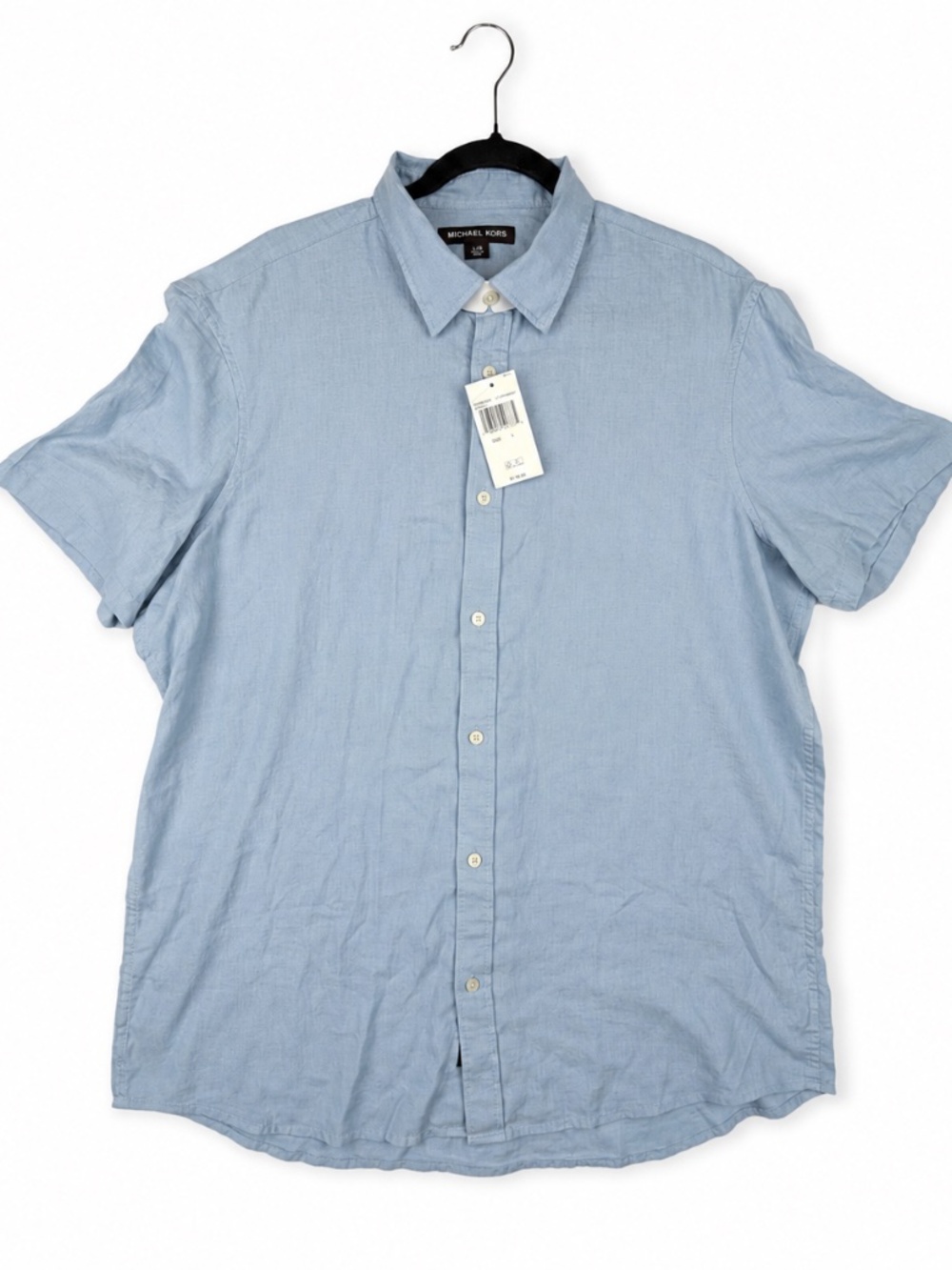 Michael Kors Shirt Men's Large Blue Linen Short Sleeve Button Down NWT